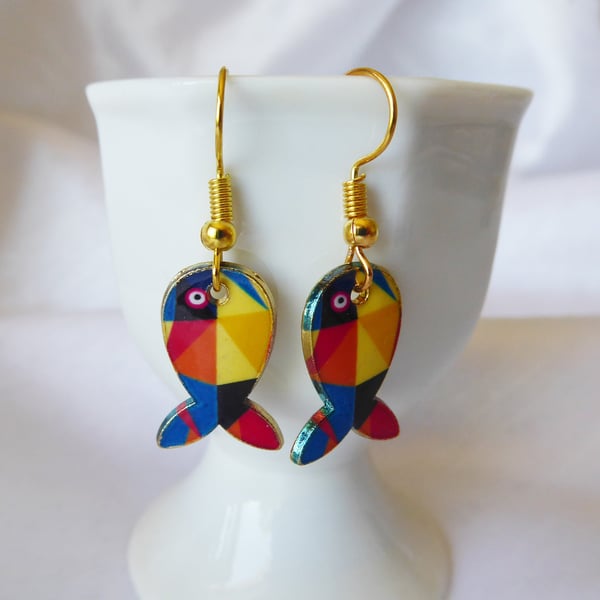 Multi Coloured Fish shaped Earrings with gold plated ear wires