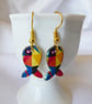 Multi Coloured Fish shaped Earrings with gold plated ear wires
