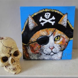 Pirate Ginger Cat Original Art Acrylic Painting on Canvas OOAK Retro Steampunk