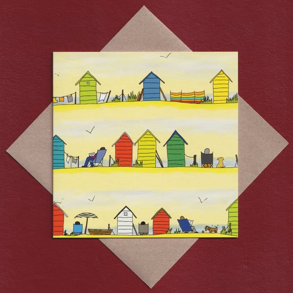 Greetings card - beach huts at the seaside