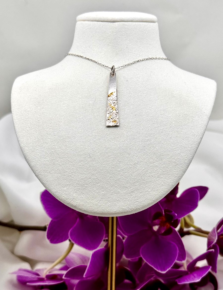 Silver and gold drop Necklace, Handmade in North Yorkshire