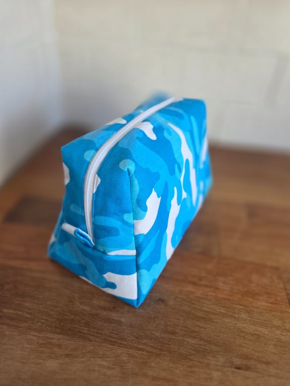 Handmade Makeup or Vanity Bag in Bright Camo Fabric