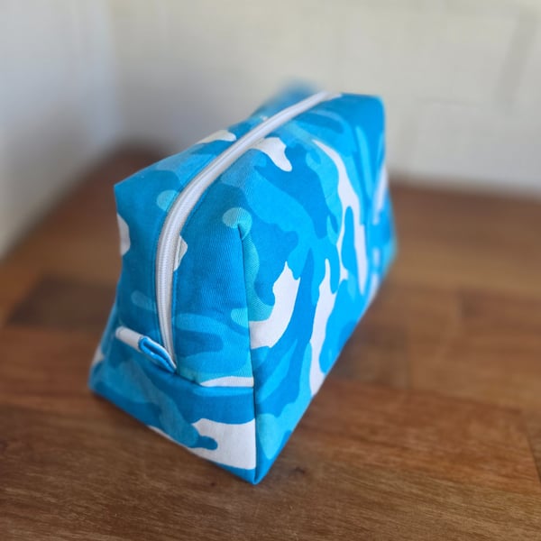 Handmade Makeup or Vanity Bag in Bright Camo Fabric