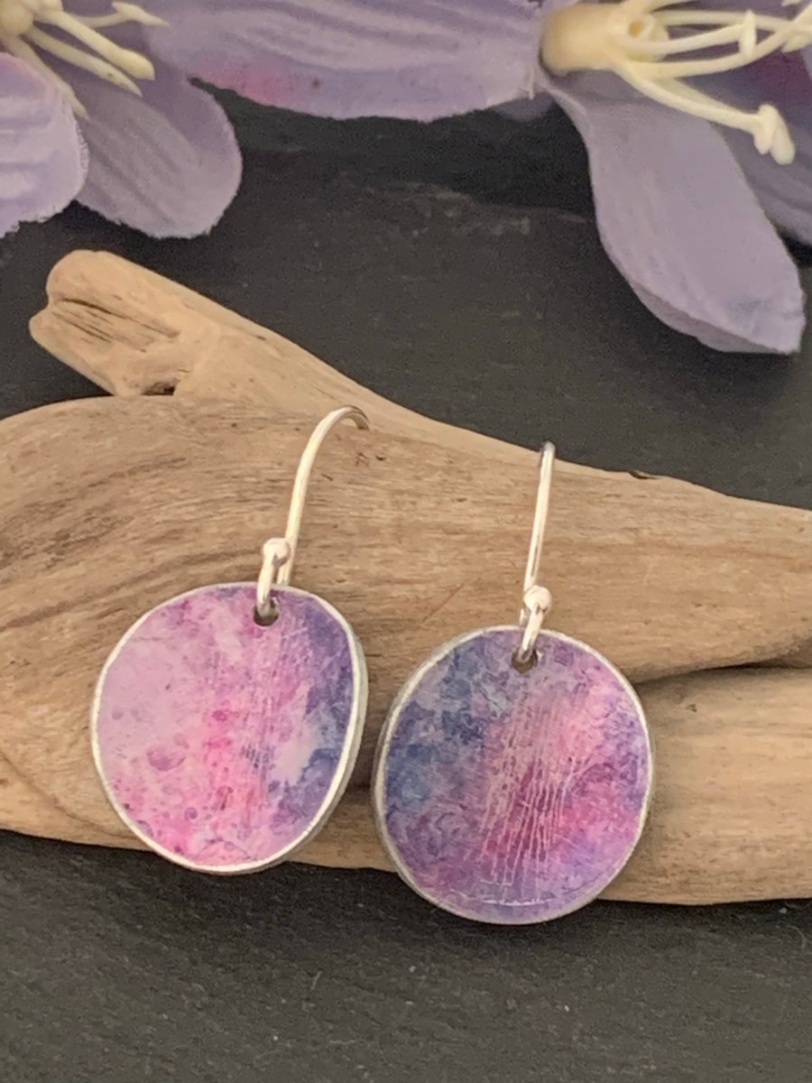Water colour collection - hand painted aluminium earrings lilac and blue