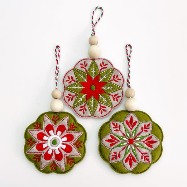 Folk Art Embroidered Christmas Decorations