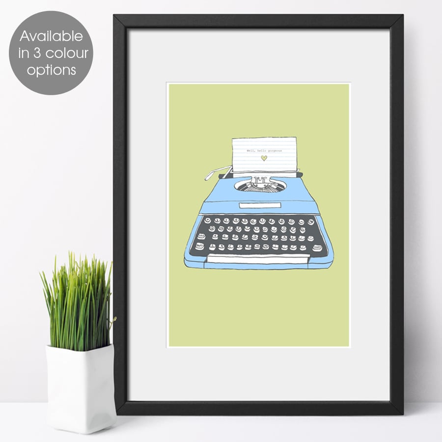 Hello Gorgeous Typewriter Print, Valentine Anniversary Gift, Home Office Decor