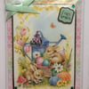 3D Luxury Handmade Easter Wishes Card Bunny Rabbits Basket of Eggs Green Bow