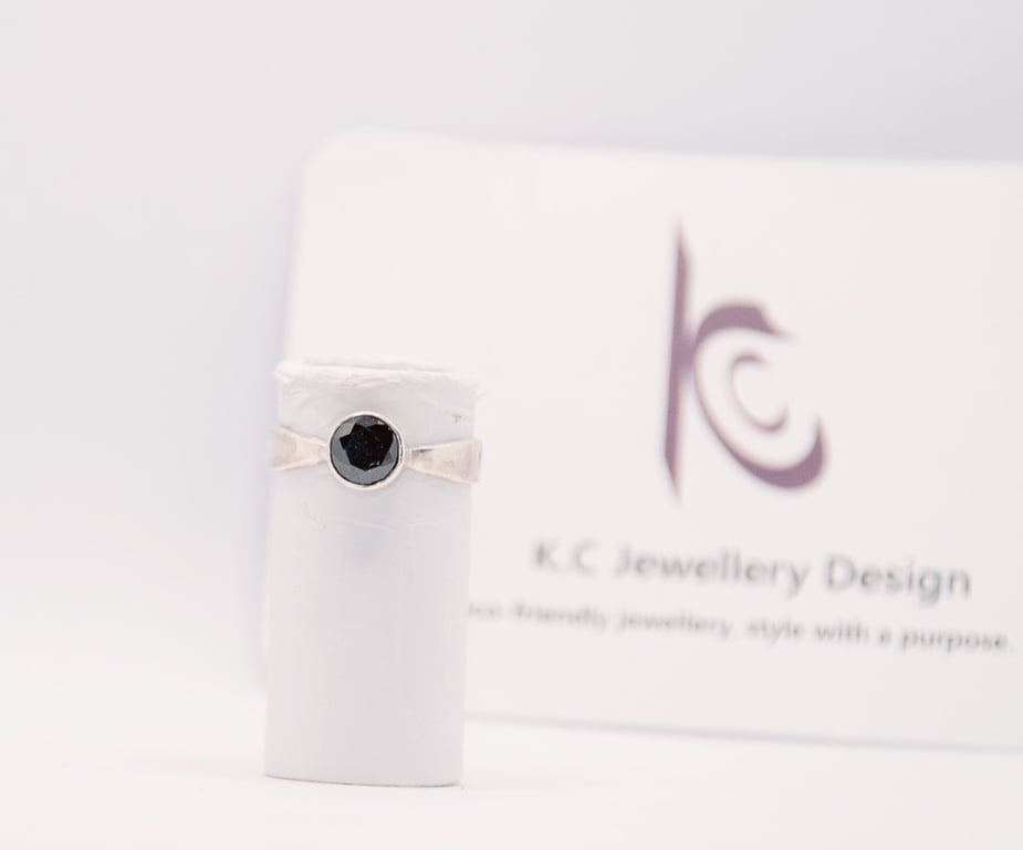 Handmade Black cubic zirconia solitaire ring 