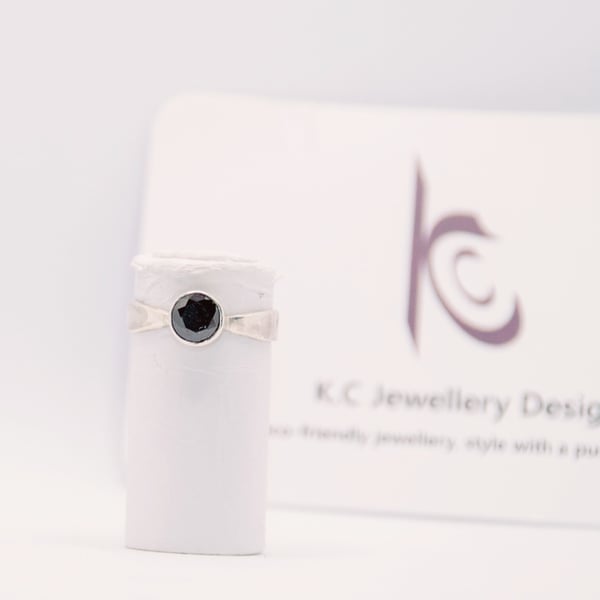 Handmade Black cubic zirconia solitaire ring 
