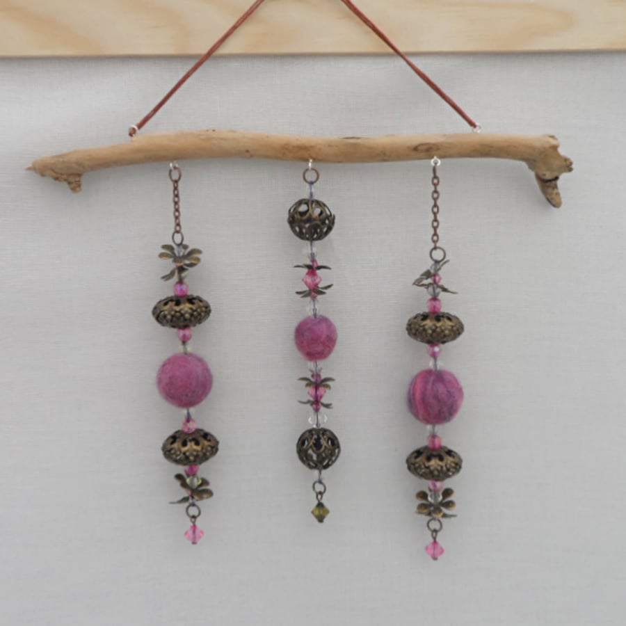 Felt and Bead hanging decoration (pink) Folksy