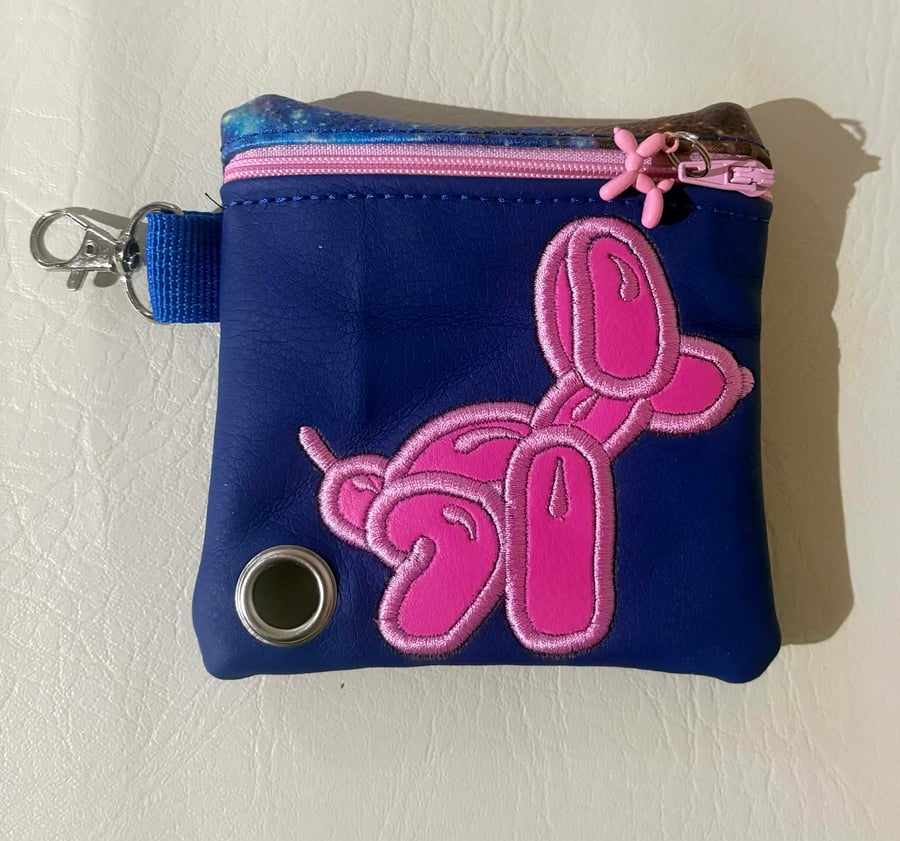 Ballon dog, Embroidered Poo bag dispenser. - Blue & Pink