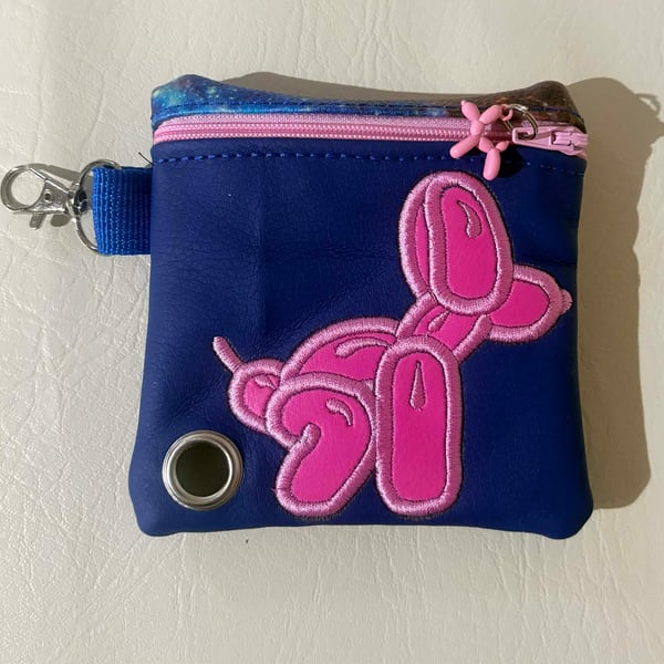 Ballon dog, Embroidered Poo bag dispenser. - Blue & Pink