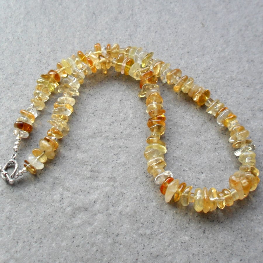 Citrine Semi Precious Gemstone Necklace Sterling Silver