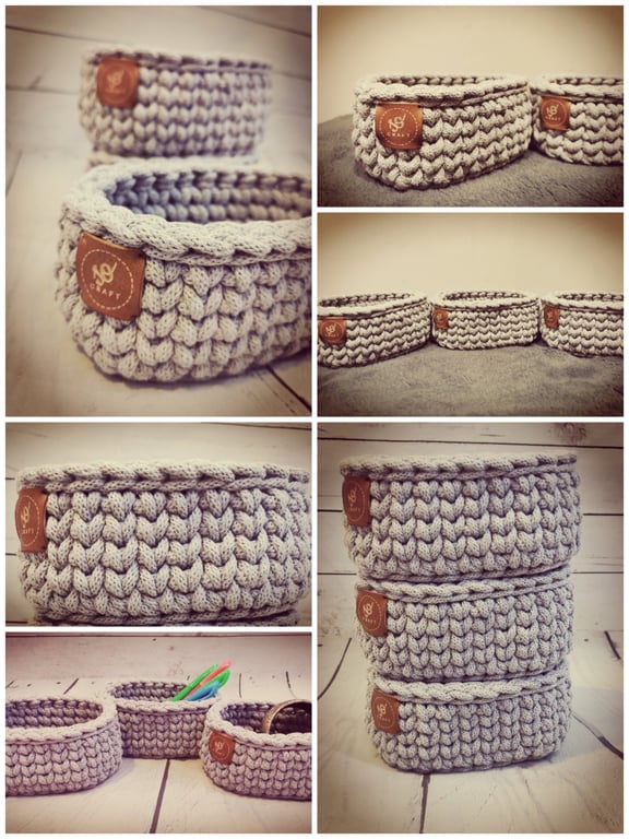 Crochet Cord Basket: Oval Storage Baskets, Home Decor