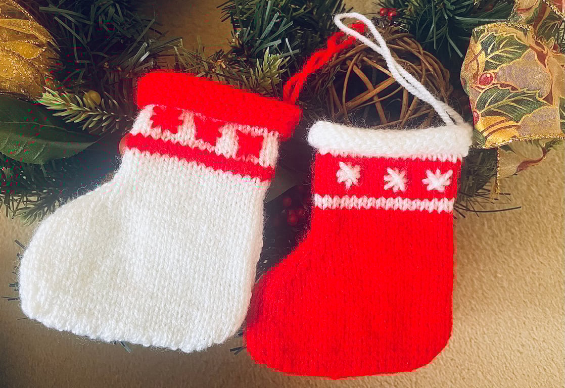 Pair of Knitted Christmas Stocking decorations 