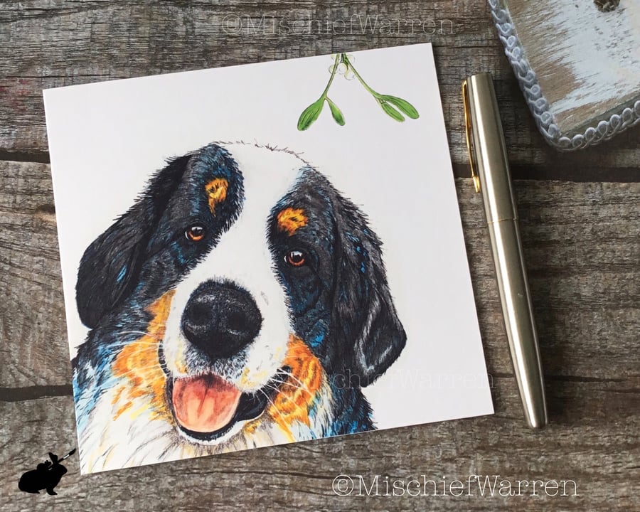 Bernese Christmas Card. Bernese Swiss Mountain dog Christmas card.