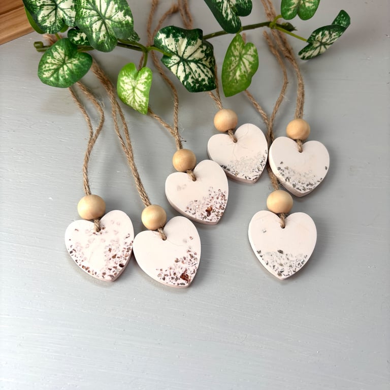 Set of 6 Hanging Heart Fragrance Stones Copper and Silver