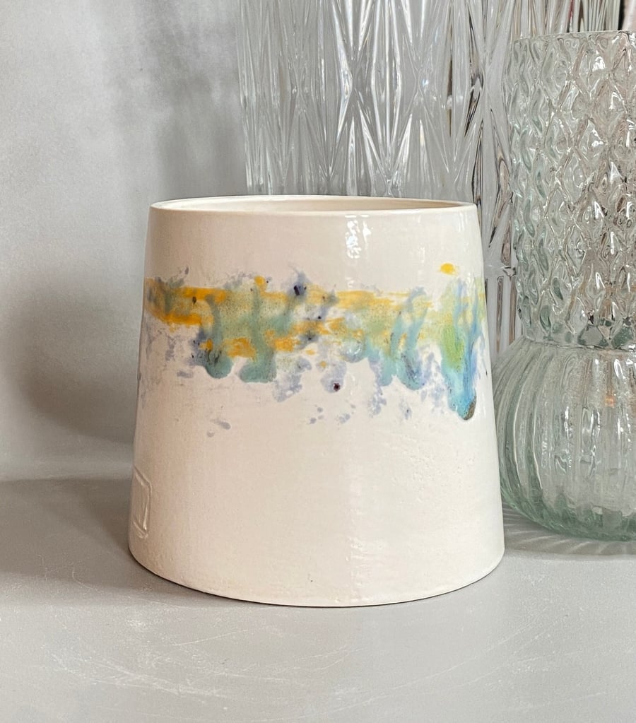 Wheel thrown hand glazed ceramic planter. Made in Norfolk
