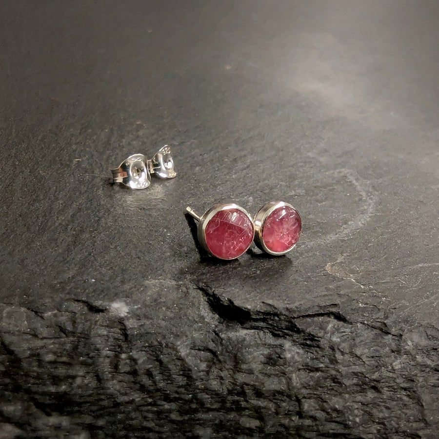 Sterling Silver Hazy Pink Tourmaline STUD Earrings, Handamde Urban Jewellery