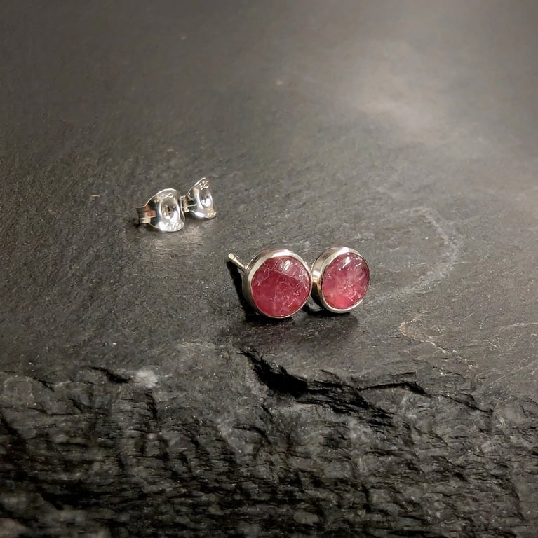 Sterling Silver Hazy Pink Tourmaline STUD Earrings, Handamde Urban Jewellery