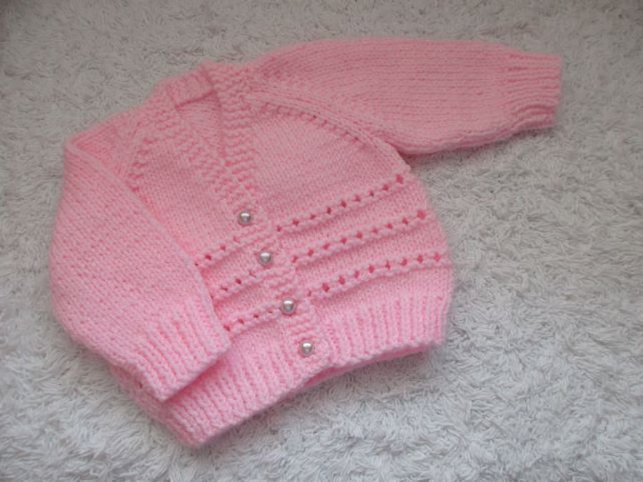 14" Newborn Eyelet V Neck Cardigan