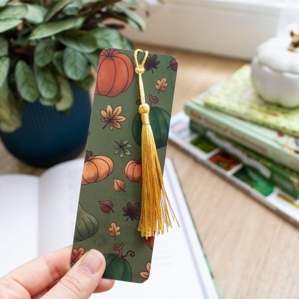 Pumpkin & Leaves Bookmark with Tassel