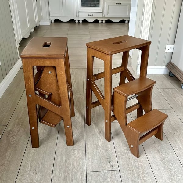 Wooden Folding Step Stool – Golden Oak Colour Kitchen & Library Steps