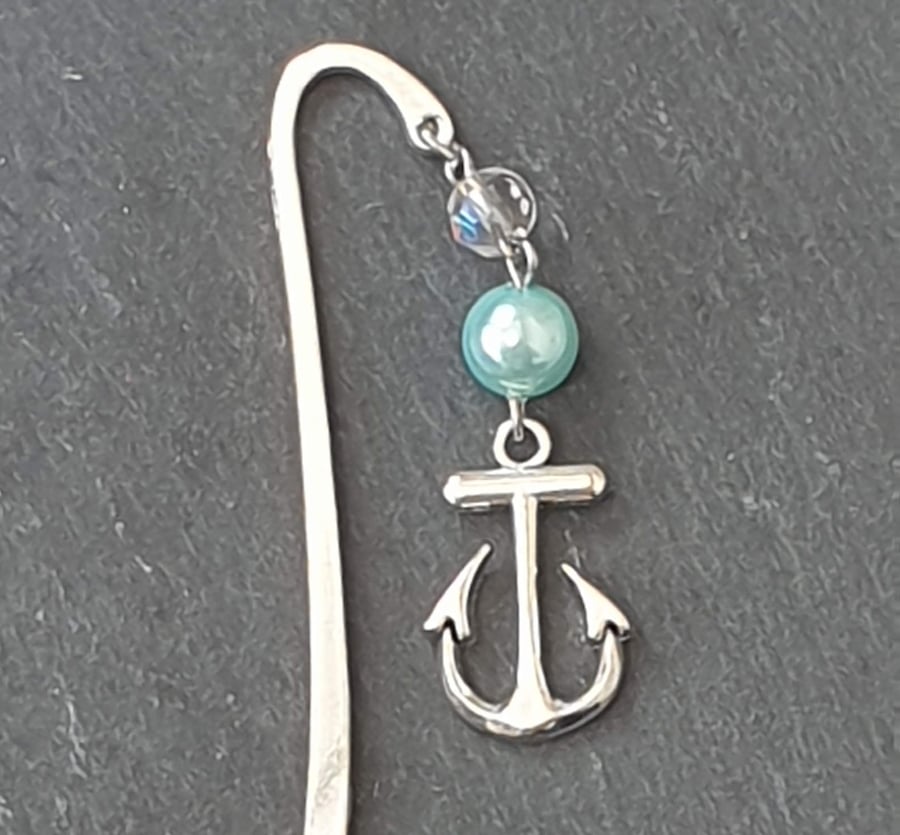 Silver-Plated Bookmark with Upcycled Beads and Anchor Charm