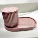Handmade Ribbed Jesmonite Trinket Jar and Oval Tray Set