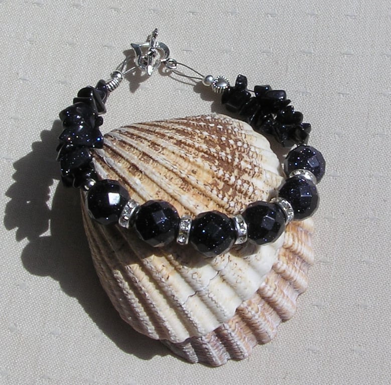 Blue Goldstone Gemstone Crystal Chakra Bracelet "Blue Moon"