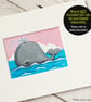 Whale Pink Skies Blue Seas - Original ACEO Painting - Image 3