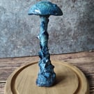 Handmade Clay Blue Mushroom Sculpture