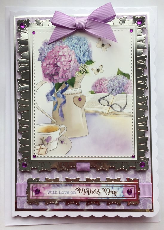 Mother's Day Card With Love on Mother's Day Hydrangeas Book Cup of Tea