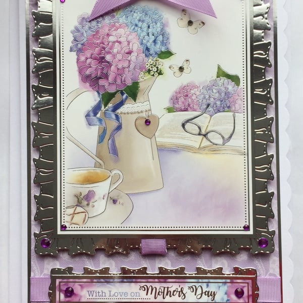 Mother's Day Card With Love on Mother's Day Hydrangeas Book Cup of Tea