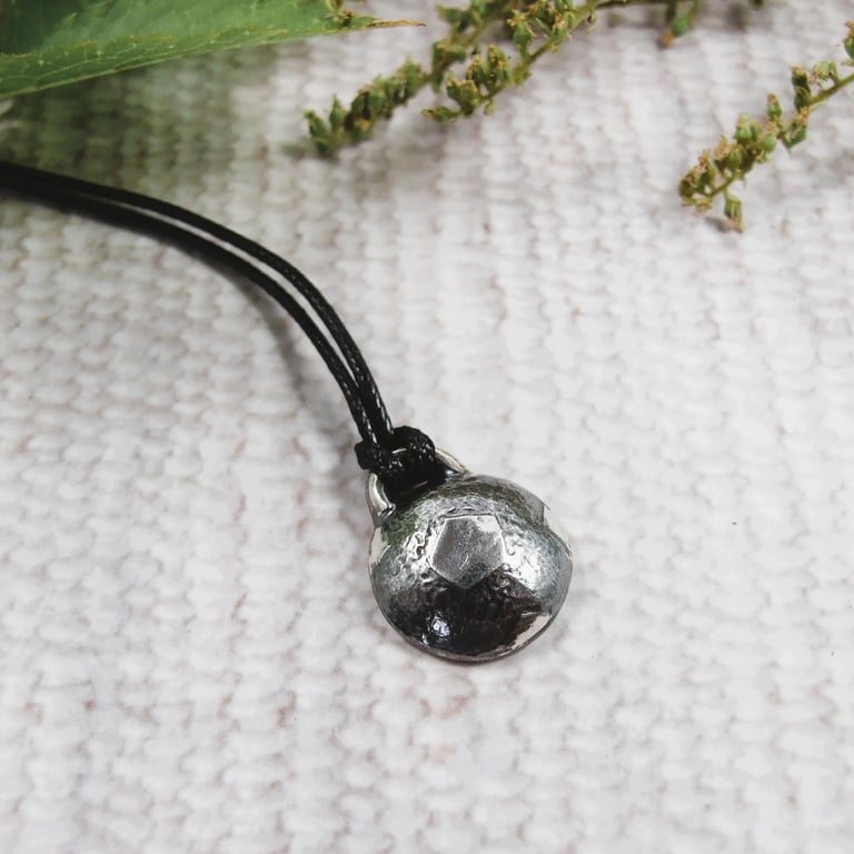 Football Necklace. Etched Recycled Silver Pebble on Waxed Cord
