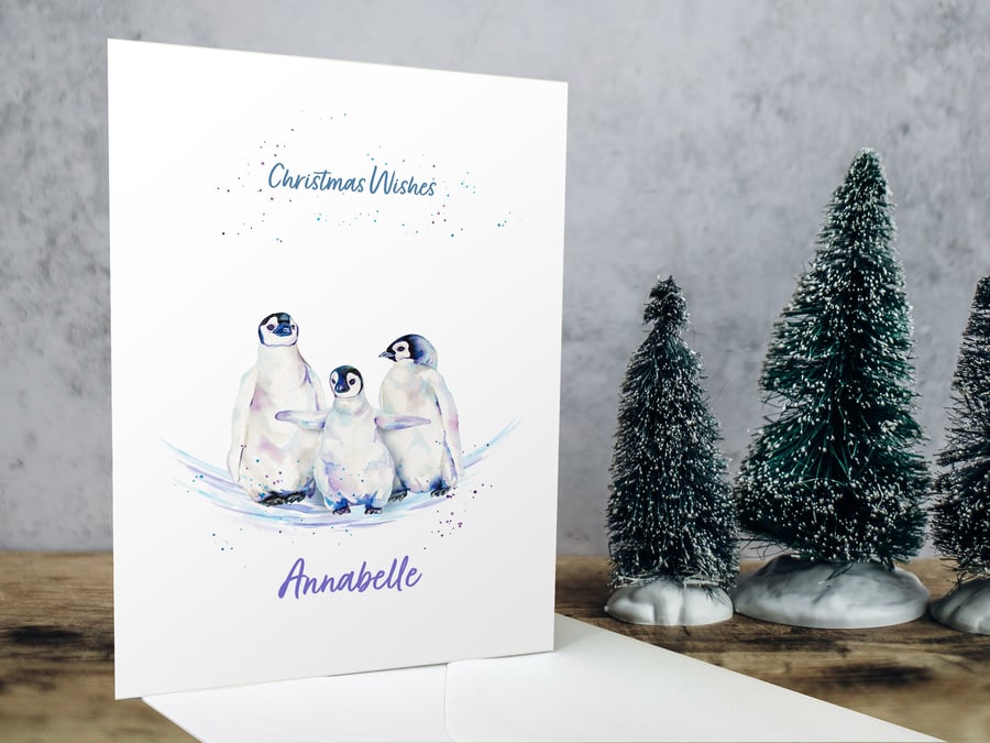 Personalised Penguin Babies Christmas Card, premium quality Emperor Penguin