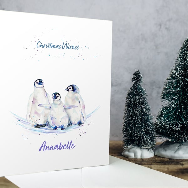 Personalised Penguin Babies Christmas Card, premium quality Emperor Penguin