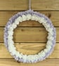 Yarn Wrapped Wreath With White Foam Roses & Chiffon Flower Trim