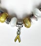 Cancer Awareness Charm Bracelet Yellow Glitter & White European 8" 20cms - Image 2