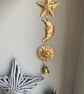 Retro 90s style celestial gold metal hanging decoration with bell  - Image 1