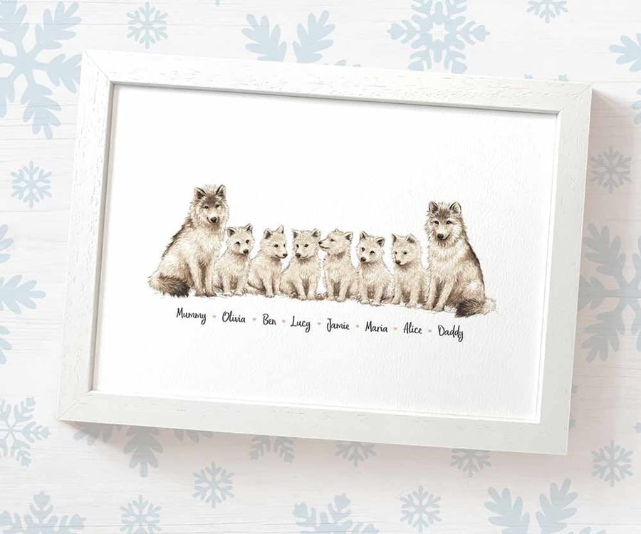 Personalised wolf family print with names - mothers day or birthday gift