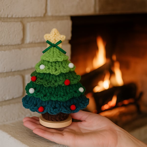 Handmade Knitted Christmas Tree –Wool Xmas Cute Mini Table Décor Ornament