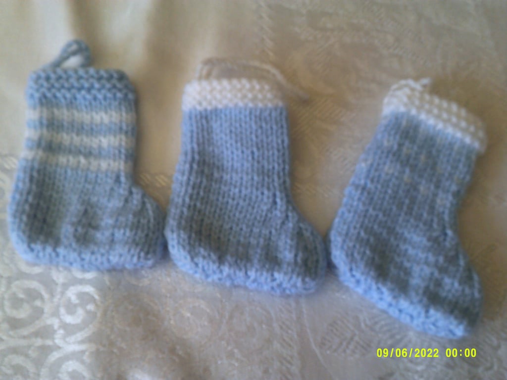 Pale Blue & White Mini Stockings - set of 3