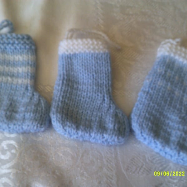 Pale Blue & White Mini Stockings - set of 3