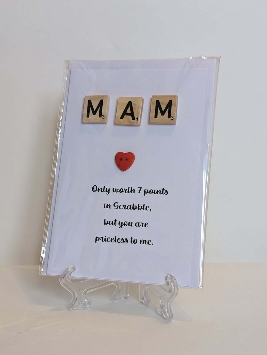 Mam only worth 7 points in Scrabble greetings card Welsh