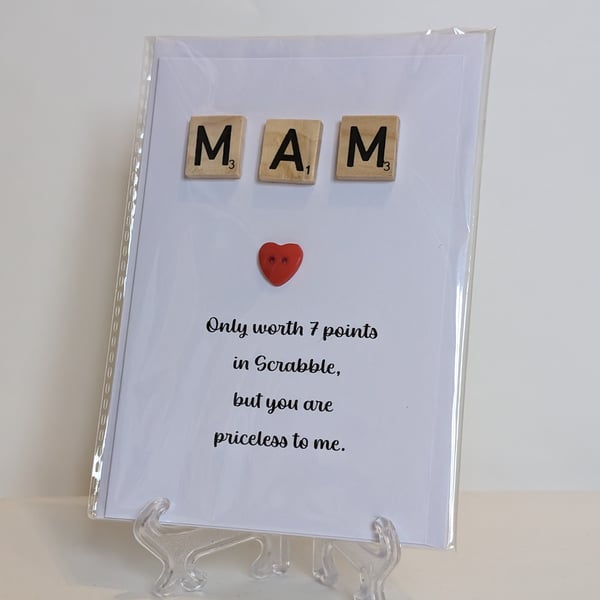 Mam only worth 7 points in Scrabble greetings card Welsh