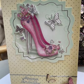 Pretty pink shoes with butterfly detail happy birthday card