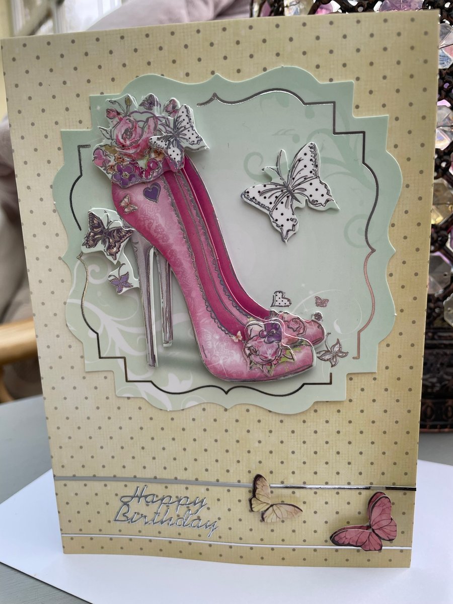 Pretty pink shoes with butterfly detail happy birthday card