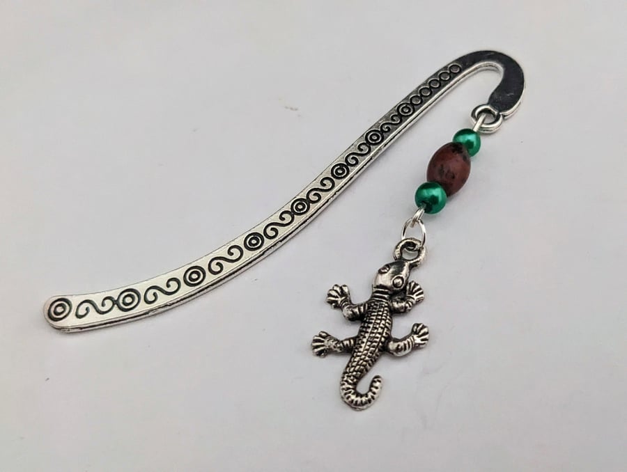 Tibetan silver bookmark with gecko charm