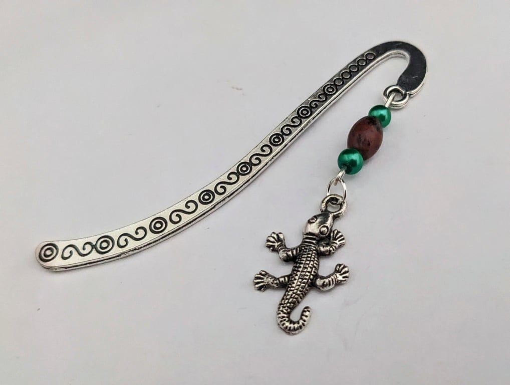 Tibetan silver bookmark with gecko charm